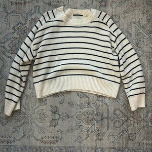 Tahari Cropped Cream and Black Striped Sweater